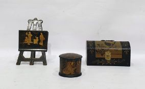 19th century lacquer stationery stand modelled as a folio on an easel, with gilt decoration of