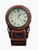 Late Victorian eight-day drop-dial wall clock, the circular painted dial with Roman numerals, in