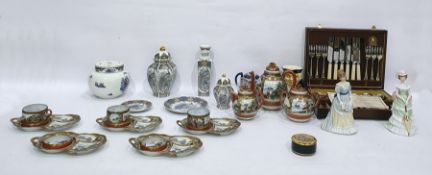 Japanese part tea set comprising teapot, hot water pot, milk jug and cover, cups and saucers, a