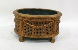 19th century oval jardiniere, the removable liner with gilt painted body, moulded edge above the