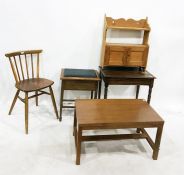 20th century pine wall-hanging cupboard with shelf over, a rectangular mahogany coffee table, a