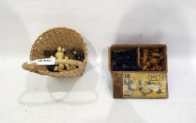 Turned natural and stained boxwood chess set in original box, bearing a label for 'K&C of London'