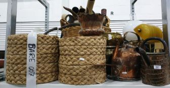 Collection of household items to include copper crocodile skin style watering can, large copper