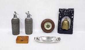 Various items to include pair of soda syphons, Eastern gong, aneroid barometer, souvenir box and a