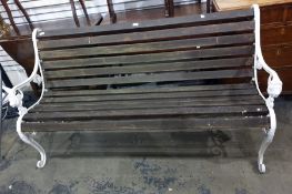 Slatted garden bench with white painted cast end supports, 153cm