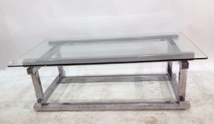 Rectangular glass-topped coffee table on a chromium base, 120cm  measurements are 120 cms wide -, 40