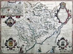 Coloured map after Speed County of Monmouth as at 1610 from the Atlas and glazed to reverse to show