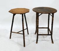 Two octagonal bamboo-framed occasional tables and one circular top occasional table (3)  The