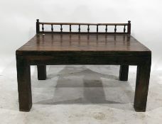 Eastern hardwood bench with spindle galleried back, the rectangular top on square section