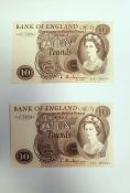 LOT WITHDRAWN 2 x J O Hollom ten pound notes and 2 x J B Page ten pound notes