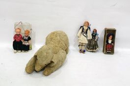 Cream plush and tuffed fur talking dog with pull cord and costume dolls