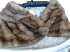 Mink shoulder cape with mink button fastening, embroidered initials 'RW', shawl collar