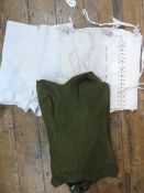 Victorian corset with suspenders, a 1950's/60's girdle and a 1950's/60's boned swimsuit 'Made to