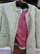 Bariloche Chanel style jacket with silver thread and frayed edges, a Winsmoor red wool jacket, a