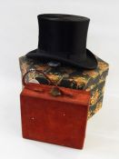 Silk top hat marked 'Best London, Finish' (approx internal measurements 18.5x14.5cm) with a Marshall