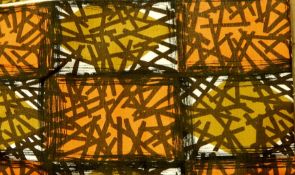 Pair of 1970's curtains measuring 193cm drop, 186cm wide together with two pairs of 1970's orange