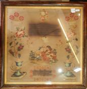 Sampler: wool, verse and name darkened 'Alice Lees finished this work in the 14th year of her age AD