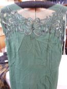 Mid 20th century cocktail dresses including chiffon over satin, a green cocktail dress with