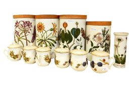 Four Portmeirion 'Botanical Garden' storage jars, matching vase, set six Royal Worcester oven-to-