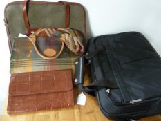 Vintage Mulberry printed leather travel document bag/pochette, tartan oiled cotton and leather bag