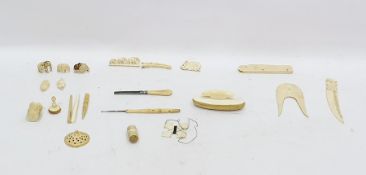 Small quantity of 19th century carved ivory