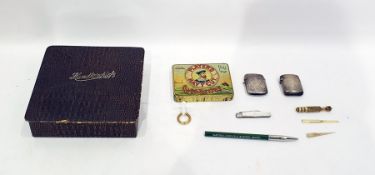 Silver vesta case of rectangular form with engraved decoration, another of plain rectangular form, a