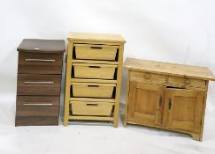 Low pine cupboard with two drawers above two cupboard doors enclosing shelves, to bracket feet, a