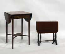 19th century mahogany and satinwood banded drop-leaf table with single drawer with brass drop ring