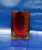 Sommerso Murano rectangular vase, 21cm high