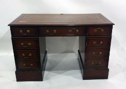 20th century pedestal computer desk with brown leatherette inset top, 121cm
