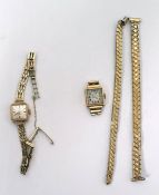 Lady's Ancre gold bracelet watch with square dial, marked 18K and a lady's 9ct gold Rotary