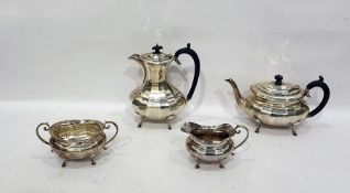 Silver four-piece tea set by Joseph Gloster, Birmingham 1923 and 1924, comprising teapot, hot