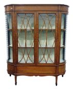 19th century satinwood and cross-banded two-door display cabinet, the moulded top edge above the