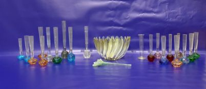 Quantity of specimen vases with coloured glass globular bases, a further decorative vase, a