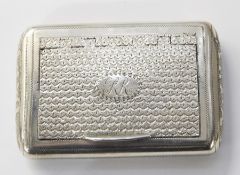 George III engine-turned and engraved snuff box with scallop design to the lid and base, gilt washed