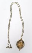 Victorian gold full sovereign for 1894 in pierced 9ct gold coin mount and on unmarked gold-