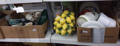 Large quantity of assorted ceramics including vases, plates, a ceramic model of lemons, green