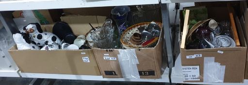 Various glassware and ceramics, stainless steel candle holders, Royal Albert 'Masquerade' part tea