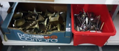 Various assorted brass candlesticks, chambersticks, carriage clock, brass jug and large quantity