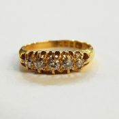 18ct gold five-stone diamond ring set five graduated old cut stones, in gold claw settings