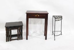 Single drawer side table raised upon square section supports, a nest of three coffee tables and an