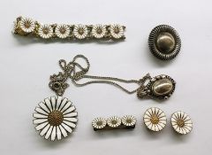 Georg Jensen pendant necklace in silver, a suite of Danish enamel and silver jewellery to include