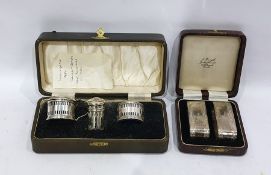 Silver three-piece condiment set by Turner & Somers, Birmingham 1936, comprising salt, pepperette