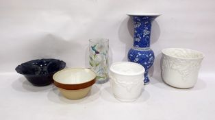 20th century Chinese prunus decorated vase with double ring mark to base, a glass cylindrical