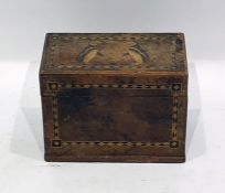 Burrwood boxwood marquetry box depicting penguins within lozenge border, opening to reveal letter