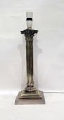 Silver plated Corinthian column candlestick table lamp having incised letters 'GS' to base, 45cm