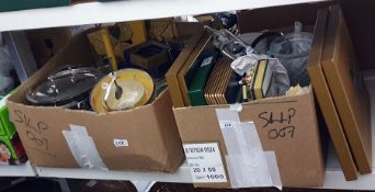 Various table mats, ornaments, glassware, stainless steel saucepans, other kitchen items, boxed