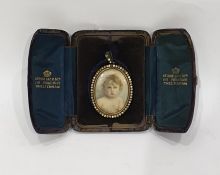 19th century miniature oval portrait on ivory of young child, unsigned, 4cm x 3cm