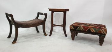 19th century mahogany tray-top table raised upon four supports, to stretchered base, an oak-framed s