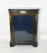 Victorian side cabinet of ebony-effect finish, porcelain roundel, above a single glazed door